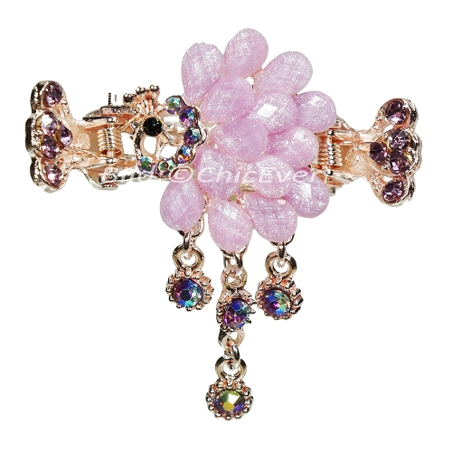 Haargreifer Pfau Haarspange Haarkneifer Haarklammer Metall & Strass lila violett gold 4998b - zum Schließen ins Bild klicken